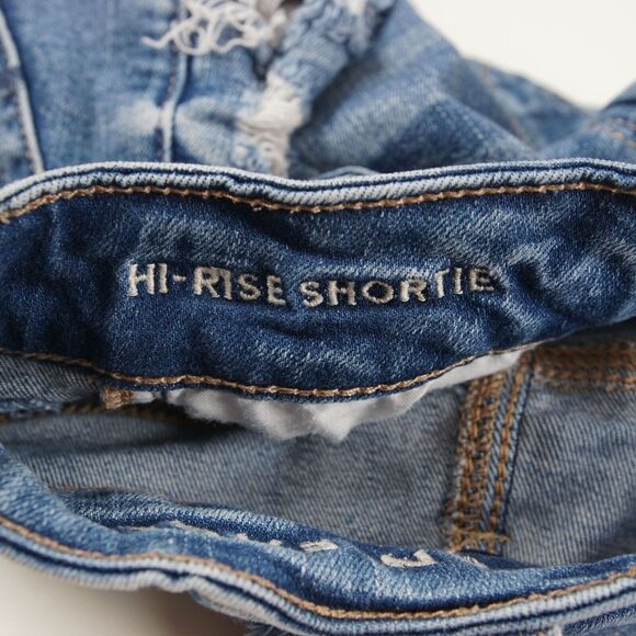 American Eagle Hi Rise Shortie Blue Distressed Ripped Denim Shorts Womens Sz 00 - Picture 8 of 9